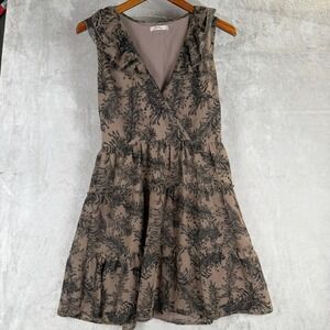 Darling Womens Taupe Brown Black Botanical Print Ruffle Tiered Mini Dress Size M